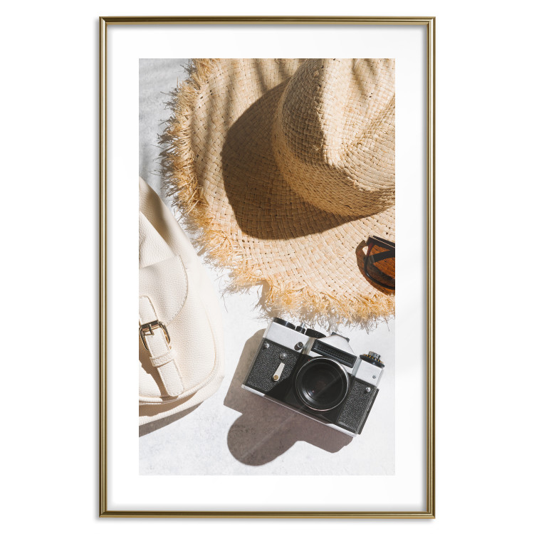 Poster Vacation Vibes - summer table composition with a hat and camera 135595 additionalImage 16