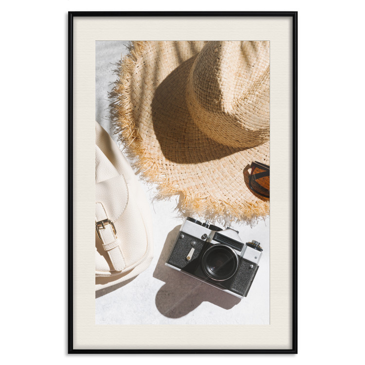 Poster Vacation Vibes - summer table composition with a hat and camera 135595 additionalImage 17