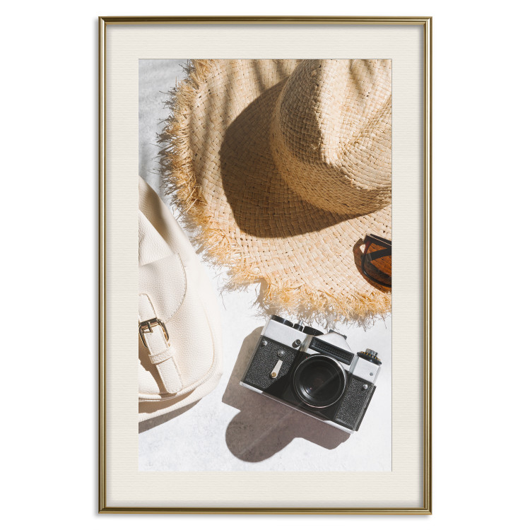 Poster Vacation Vibes - summer table composition with a hat and camera 135595 additionalImage 18