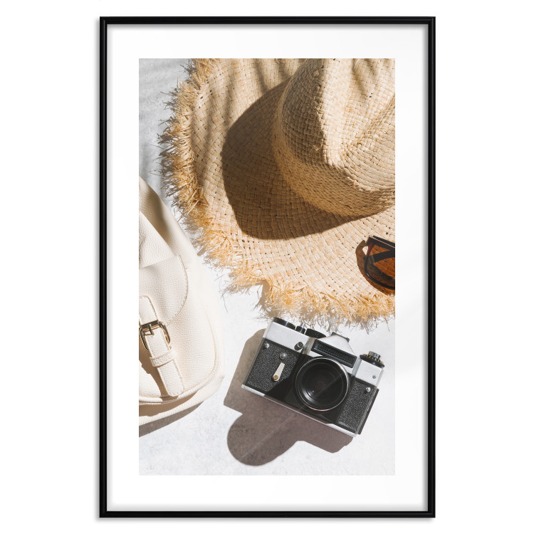 Poster Vacation Vibes - summer table composition with a hat and camera 135595 additionalImage 19