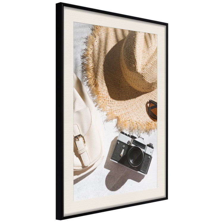 Poster Vacation Vibes - summer table composition with a hat and camera 135595 additionalImage 8