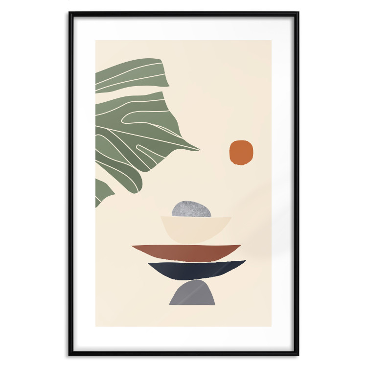 Poster On the Sunny Terrace - abstraction with a green leaf in Zen style 137495 additionalImage 4