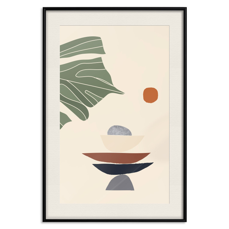 Poster On the Sunny Terrace - abstraction with a green leaf in Zen style 137495 additionalImage 3