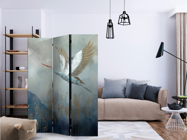 Room Divider Heron in Flight (3-piece) - Colorful bird against mountain and bright clouds backdrop 138295 additionalImage 2