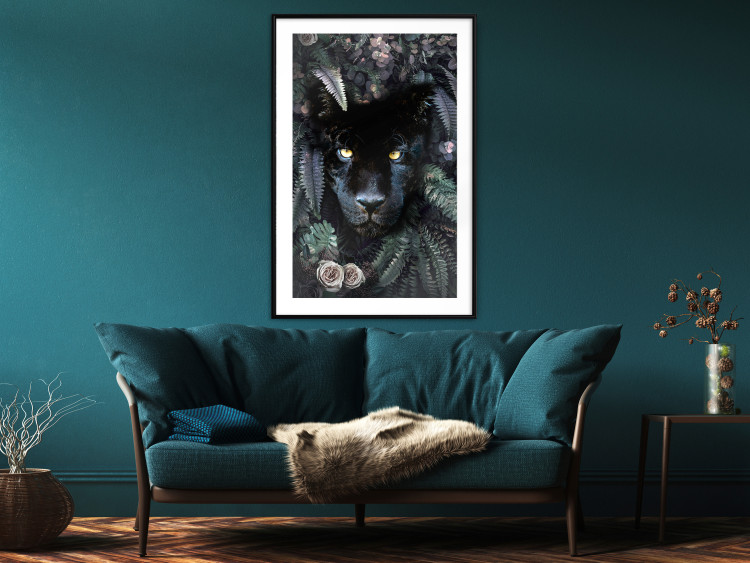 Poster Black Panther in Leaves - portrait of a panther against a background of green plants 138695 additionalImage 9