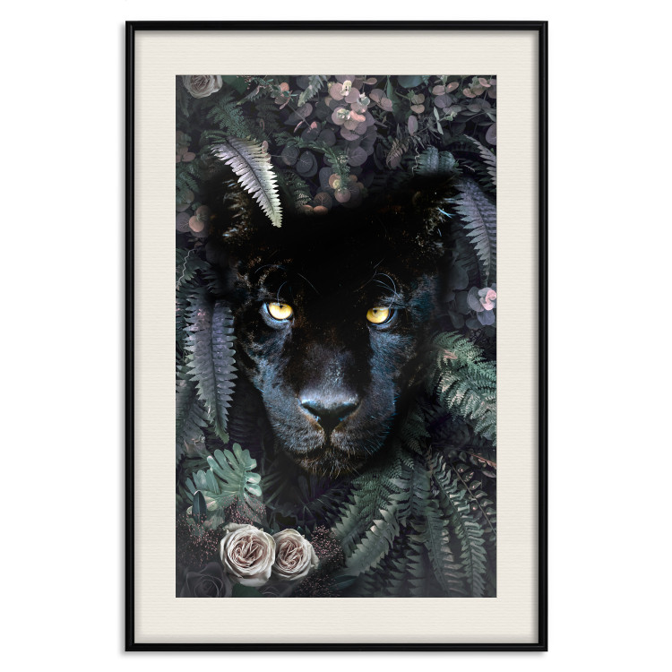 Poster Black Panther in Leaves - portrait of a panther against a background of green plants 138695 additionalImage 19