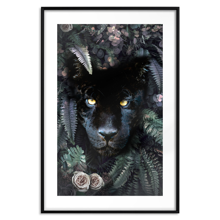 Poster Black Panther in Leaves - portrait of a panther against a background of green plants 138695 additionalImage 22