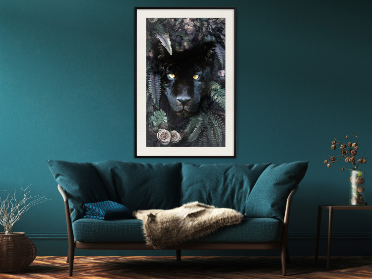 Poster Black Panther in Leaves - portrait of a panther against a background of green plants 138695 additionalImage 5