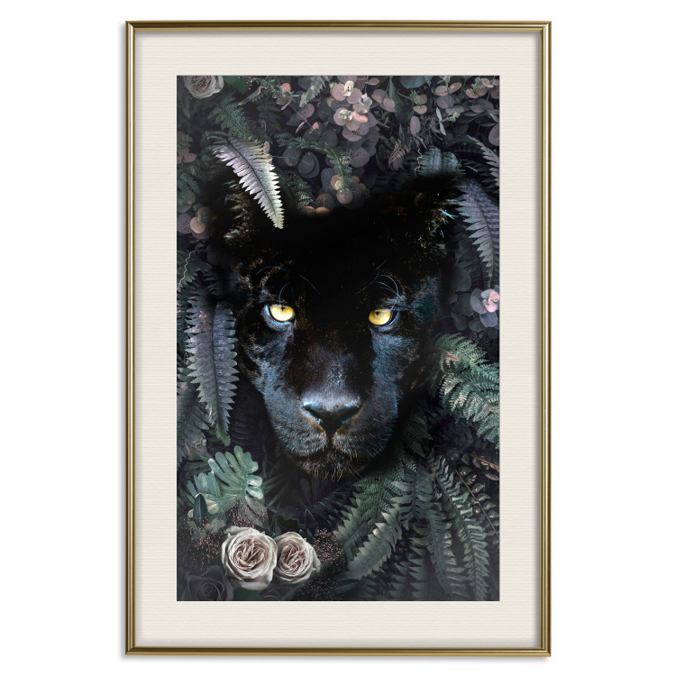 Poster Black Panther in Leaves - portrait of a panther against a background of green plants 138695 additionalImage 21