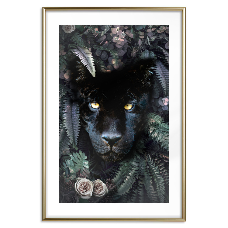 Poster Black Panther in Leaves - portrait of a panther against a background of green plants 138695 additionalImage 19