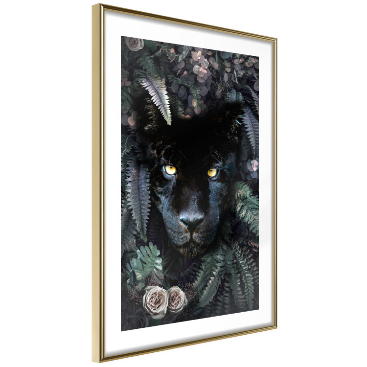 Poster Black Panther in Leaves - portrait of a panther against a background of green plants 138695 additionalImage 4