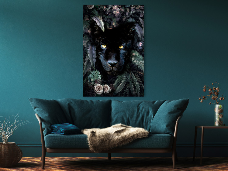 Poster Black Panther in Leaves - portrait of a panther against a background of green plants 138695 additionalImage 6