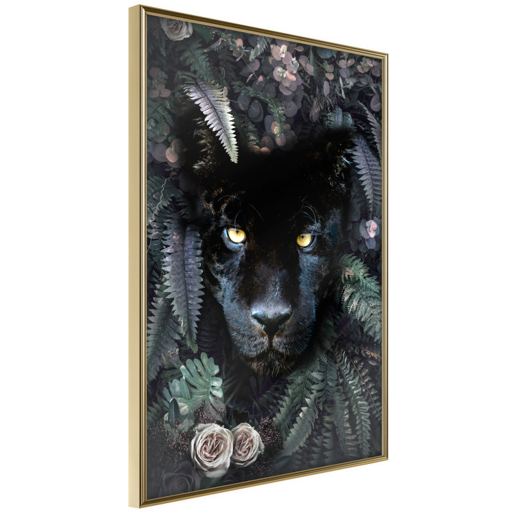 Poster Black Panther in Leaves - portrait of a panther against a background of green plants 138695 additionalImage 9