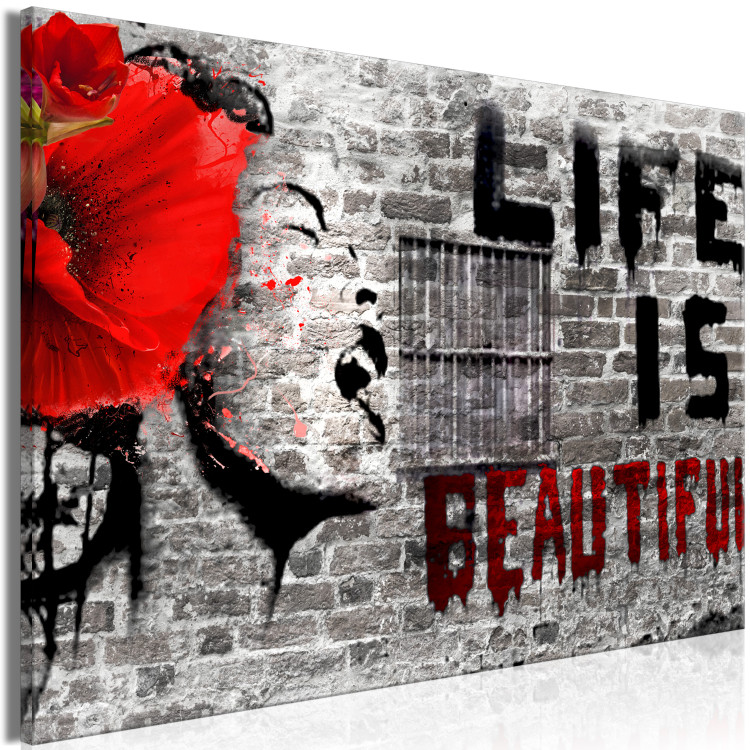 Canvas Banksy mural with Life is Beautiful (1 Part) Wide 143695 additionalImage 2