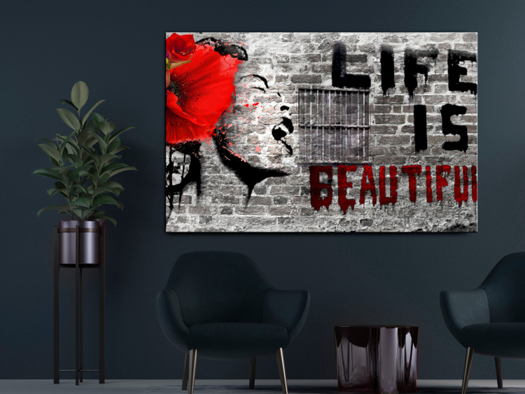 Canvas Banksy mural with Life is Beautiful (1 Part) Wide 143695 additionalImage 3