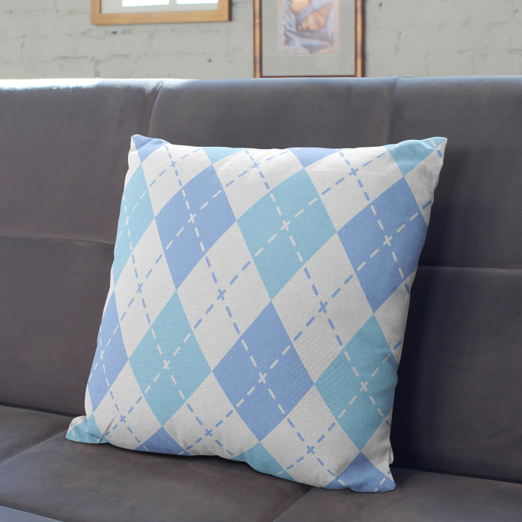 Decorative Microfiber Pillow Composition of quadrangles - composition in shades of white and blue cushions 146995 additionalImage 2
