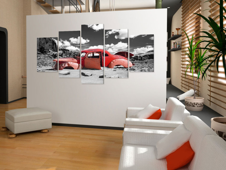 Canvas In Seclusion (5-piece) - red vintage car in a retro style 149095 additionalImage 3
