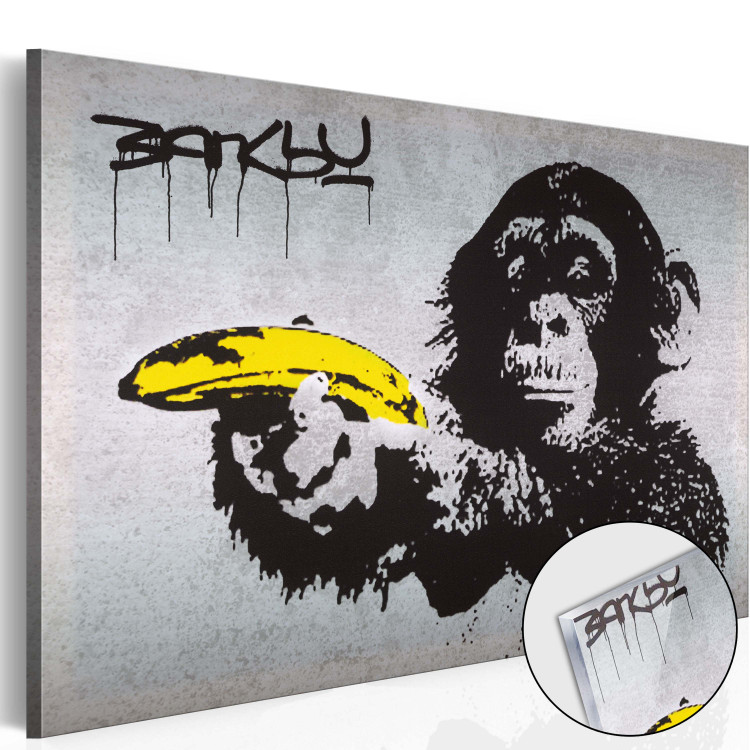 Acrylic print Stop or the monkey will shoot! (Banksy) [Glass] 150995