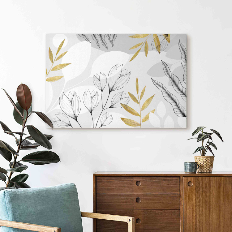 Canvas Print Fine Abstraction - A Minimalist Composition With Leaves and Flowers 151195 additionalImage 5