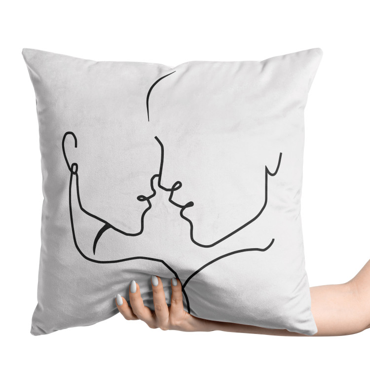 Decorative Velor Pillow Linear Couple in Love - Minimalist Black and White Composition 151295 additionalImage 4