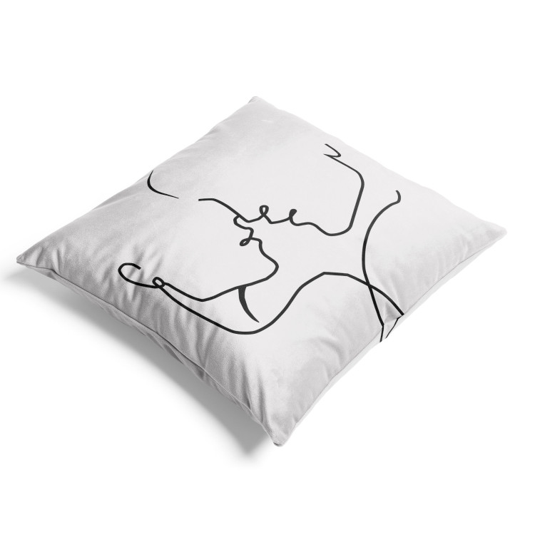Decorative Velor Pillow Linear Couple in Love - Minimalist Black and White Composition 151295 additionalImage 3