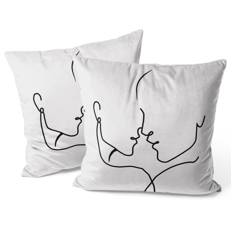 Decorative Velor Pillow Linear Couple in Love - Minimalist Black and White Composition 151295 additionalImage 2