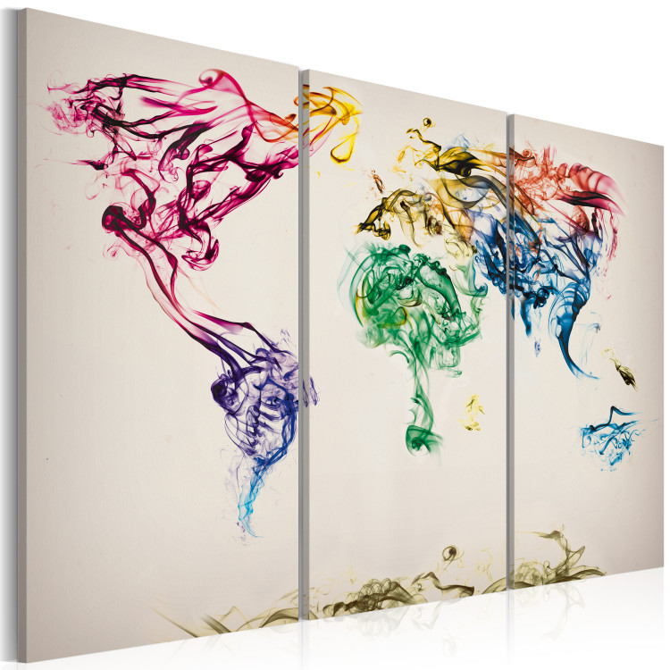 Canvas Art Print The World map - colored smoke trails - triptych 55395 additionalImage 2