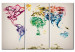 Canvas Art Print The World map - colored smoke trails - triptych 55395