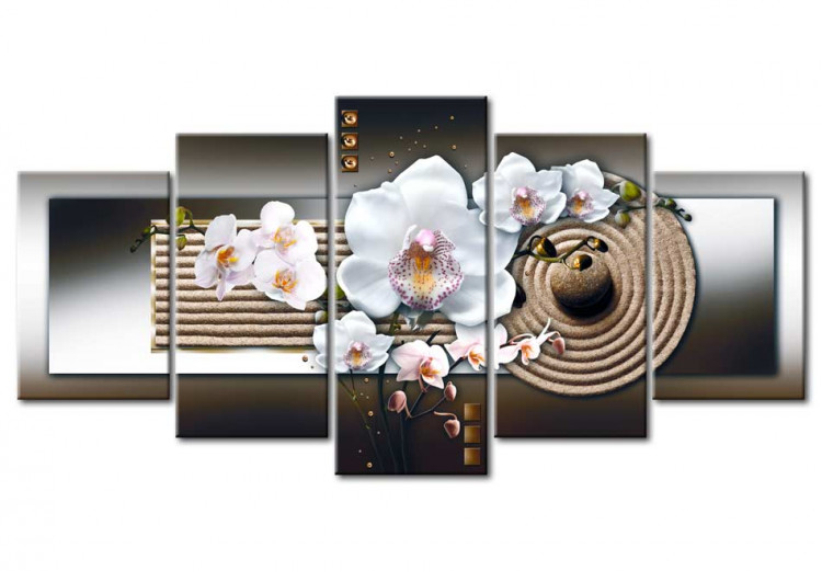 Canvas Art Print Orchid and zen garden - brown 55695