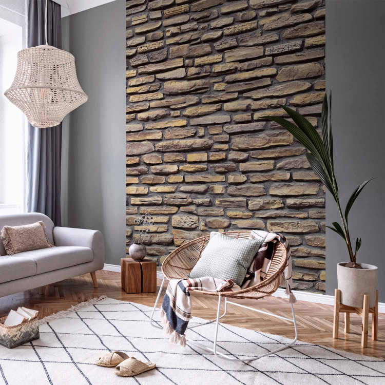 Wall Mural Stone Wall - Background with Dark Brick Texture and 3D Effect 60995