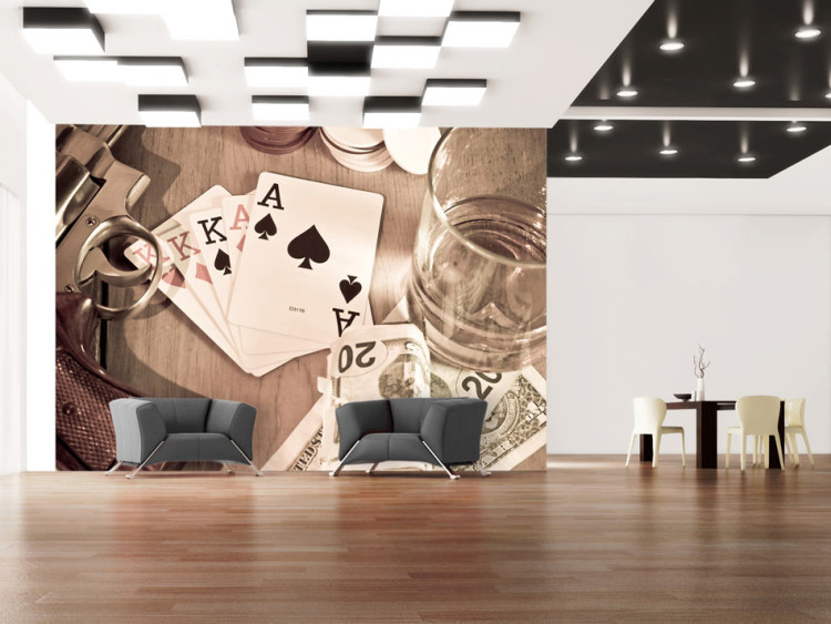 Wall Mural Men's Evening with Poker - Money game with whiskey in a retro style 61095