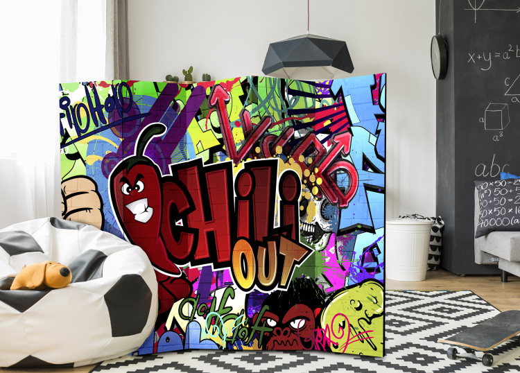 Room Divider Screen Chili Out - colorful graffiti with English writings and chili pepper 95295 additionalImage 4