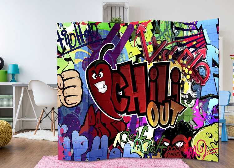 Room Divider Screen Chili Out - colorful graffiti with English writings and chili pepper 95295 additionalImage 2