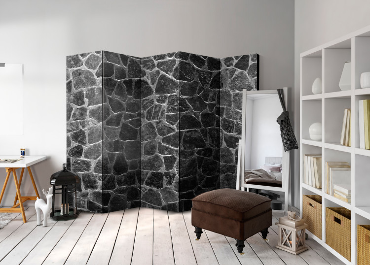Room Separator Black Stones II - architectural black texture of stone tiles 95995 additionalImage 4