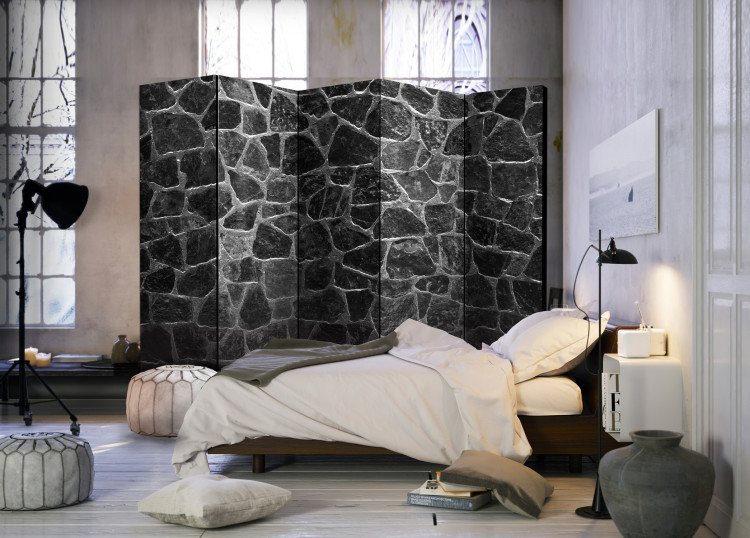 Room Separator Black Stones II - architectural black texture of stone tiles 95995 additionalImage 2