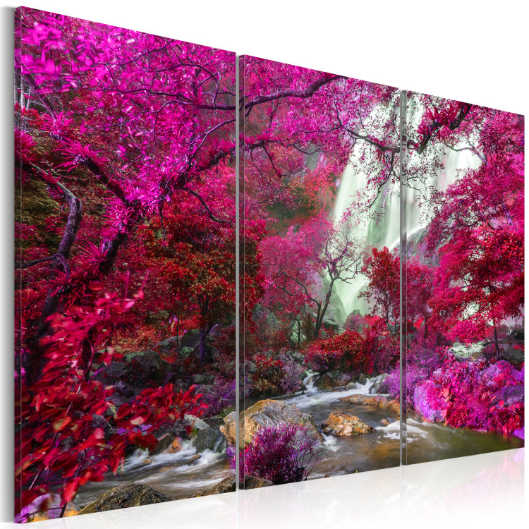 Canvas Art Print Beautiful Waterfall: Pink Forest - Landscape of Colorful Trees 97395 additionalImage 2