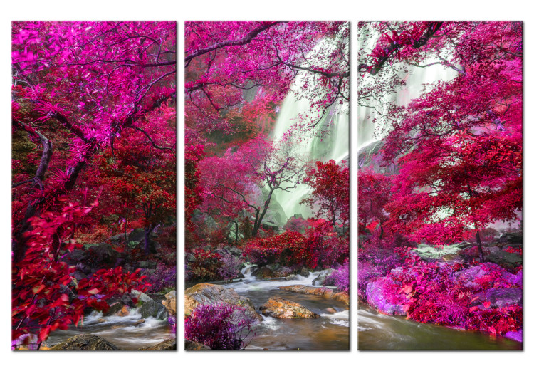 Canvas Art Print Beautiful Waterfall: Pink Forest - Landscape of Colorful Trees 97395