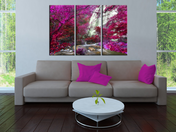 Canvas Art Print Beautiful Waterfall: Pink Forest - Landscape of Colorful Trees 97395 additionalImage 3