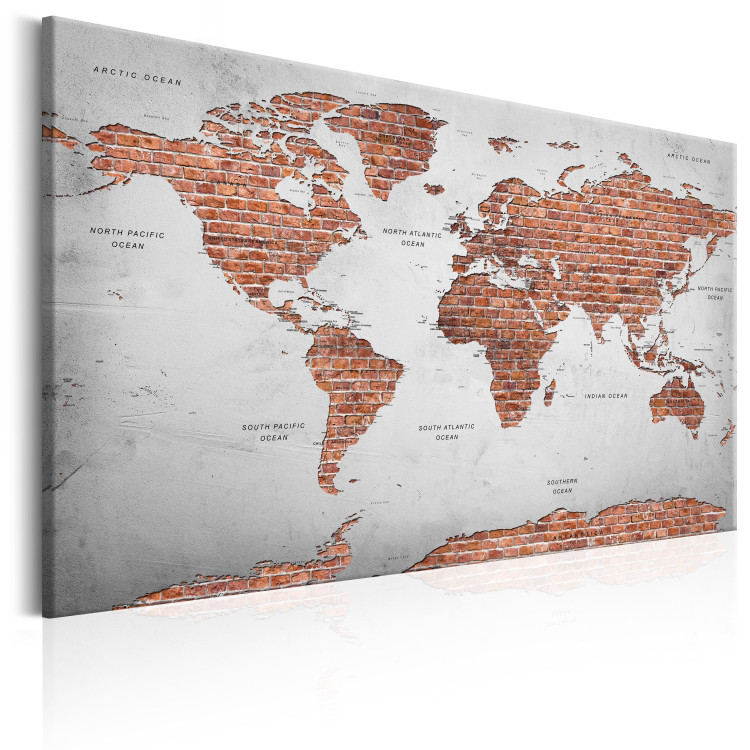 Canvas Print Brick World - World Map with Gray Ocean and Brick Continents 97495 additionalImage 2
