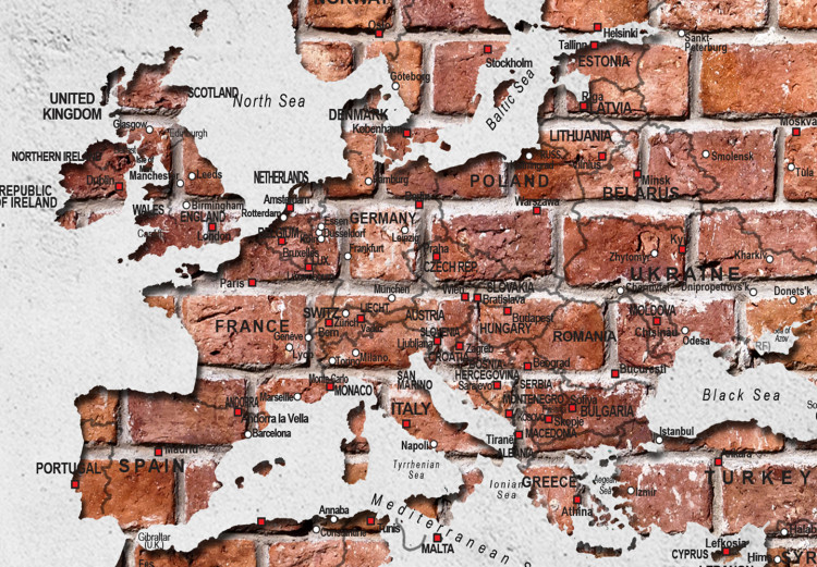 Canvas Print Brick World - World Map with Gray Ocean and Brick Continents 97495 additionalImage 5