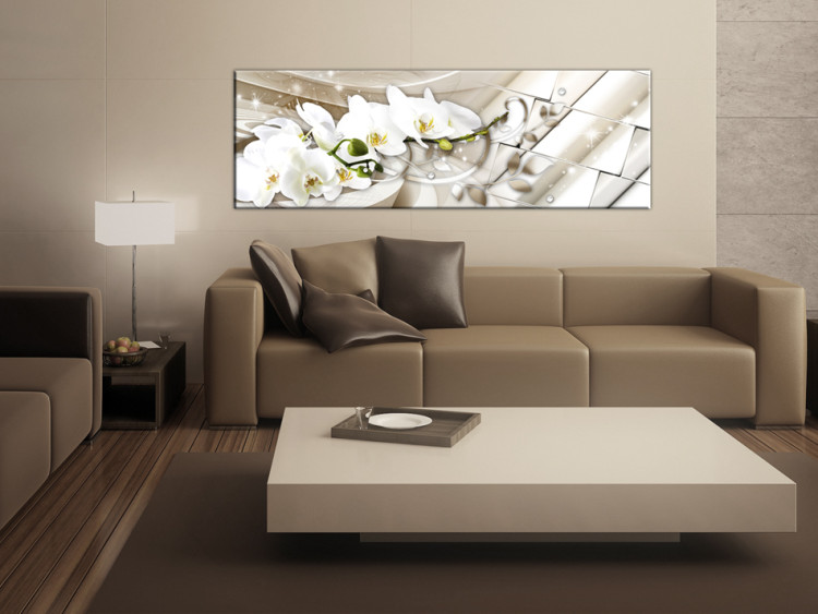 Canvas Orchid and Abstraction - White Flowers on Abstract Beige Background 98195 additionalImage 3