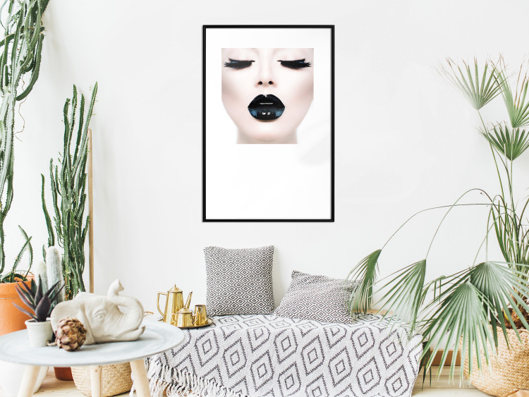 Poster Black lips - composition on white with a woman's face with dark lipstick 115006 additionalImage 11