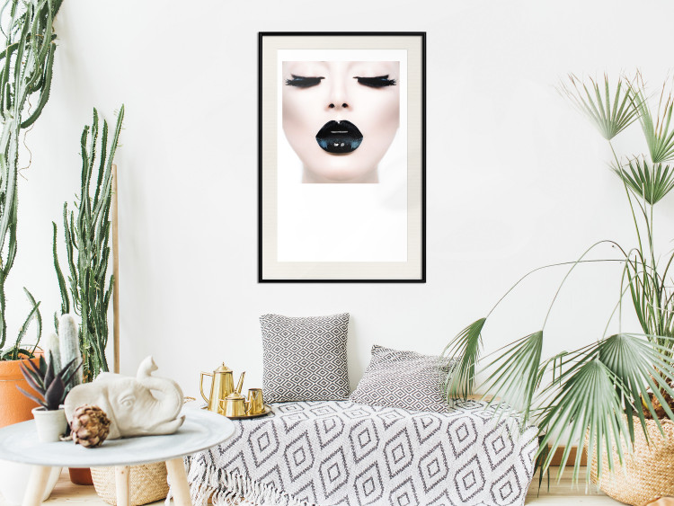 Poster Black lips - composition on white with a woman's face with dark lipstick 115006 additionalImage 22