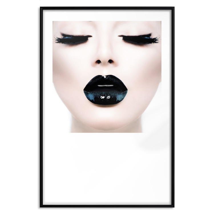 Poster Black lips - composition on white with a woman's face with dark lipstick 115006 additionalImage 24