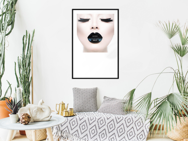 Poster Black lips - composition on white with a woman's face with dark lipstick 115006 additionalImage 9