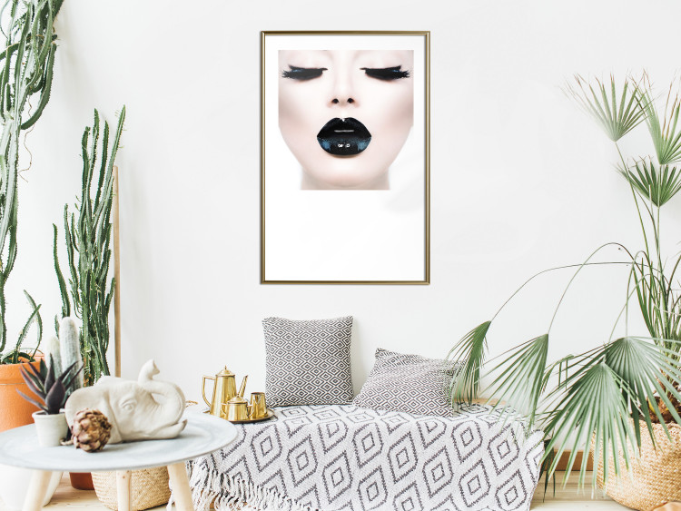 Poster Black lips - composition on white with a woman's face with dark lipstick 115006 additionalImage 10