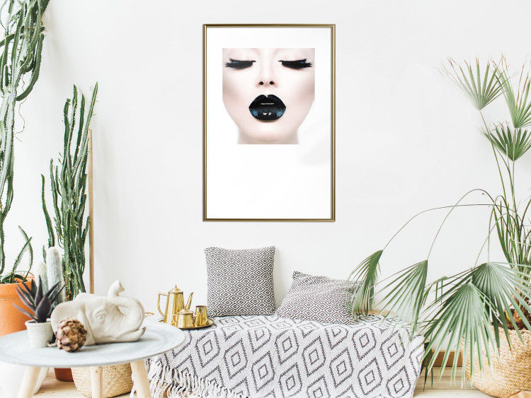 Poster Black lips - composition on white with a woman's face with dark lipstick 115006 additionalImage 15