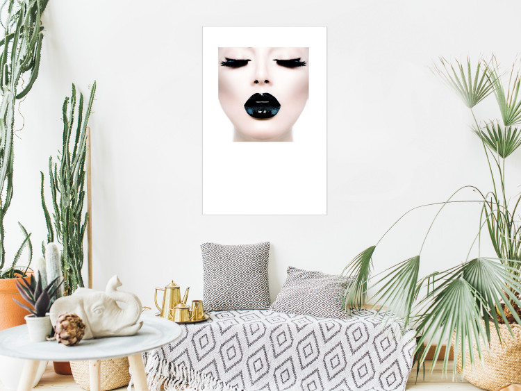 Poster Black lips - composition on white with a woman's face with dark lipstick 115006 additionalImage 12
