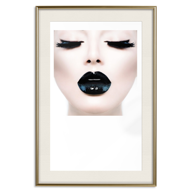 Poster Black lips - composition on white with a woman's face with dark lipstick 115006 additionalImage 19