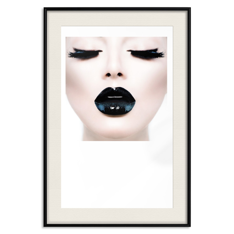 Poster Black lips - composition on white with a woman's face with dark lipstick 115006 additionalImage 18